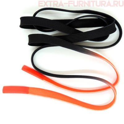 Шнурки плоские 130см, шир.10мм, Градиент, цв.черный/оранжевый, декор.наконечник