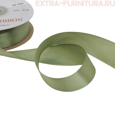 Лента атласная 24 мм цв 136 олива рул. 27,42м